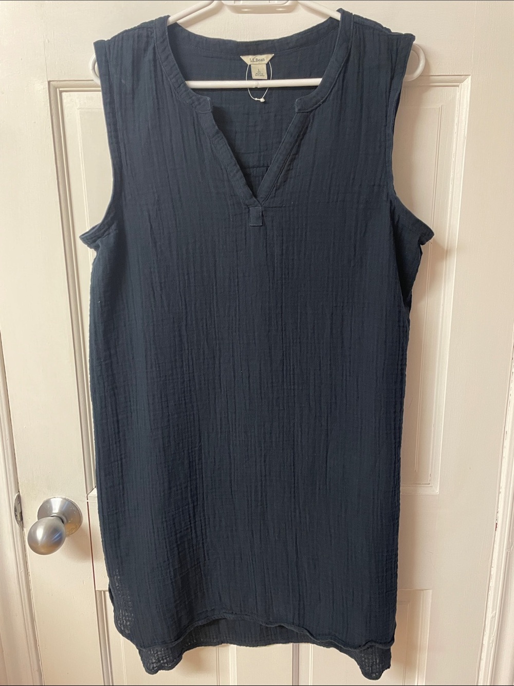 L.L.Bean Women's Cloud Gauze Cover-Up Navy 100% cotton summer dress size large